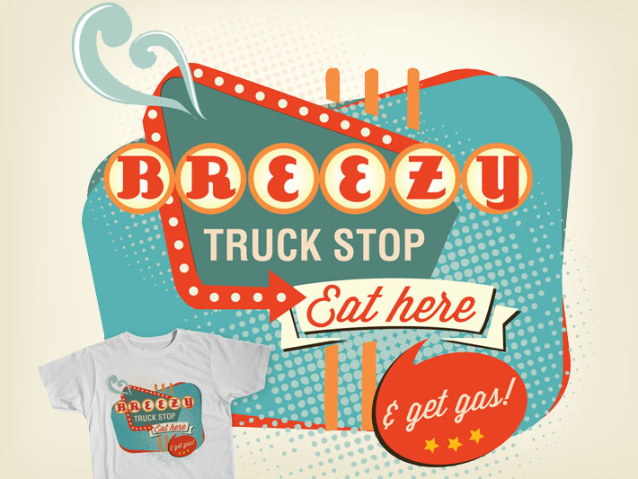 Vintage T-Shirt: Breezy Truck Stop - Eat Here & Get Gas